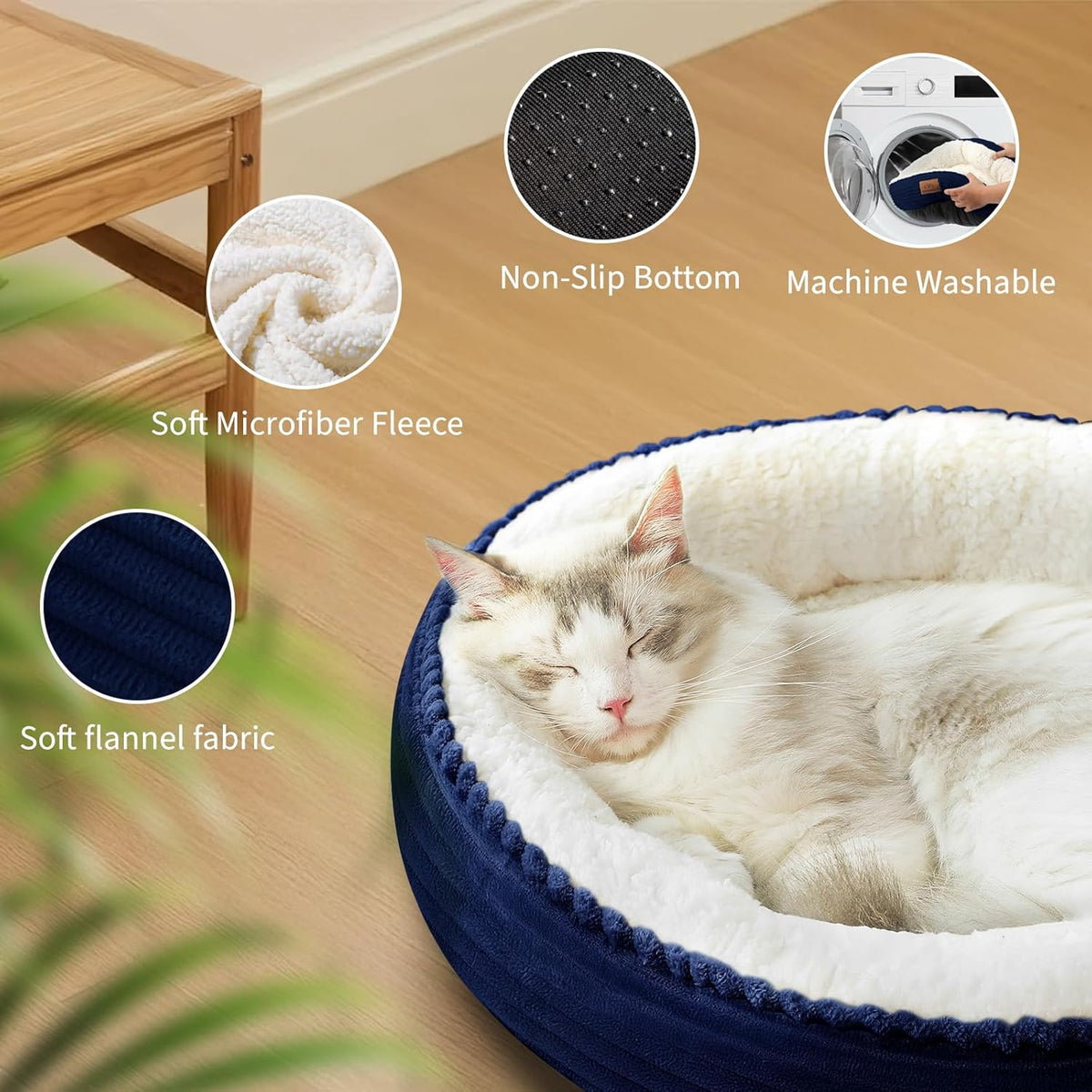 23in Round Cat Dog Bed for Large Medium Small Dogs Cats, Machine Washable Sleeping Sofa, Non-Slip
