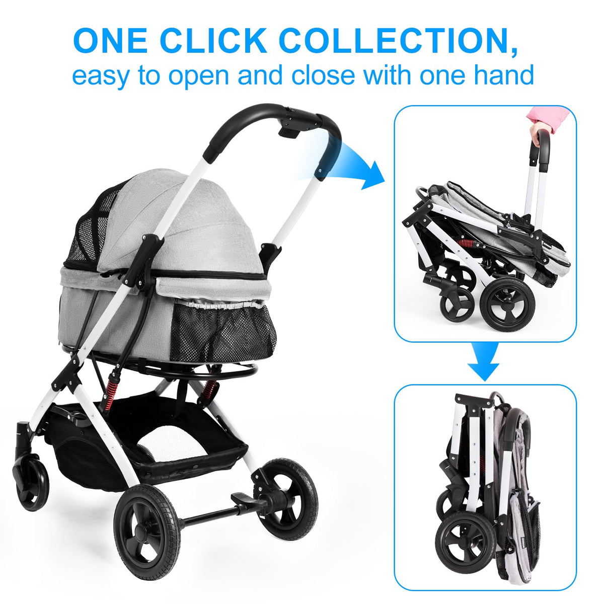 Pet Stroller for Medium Small Dog & Cat, Foldable Lightweight Dog Stroller with Storage Basket Pet