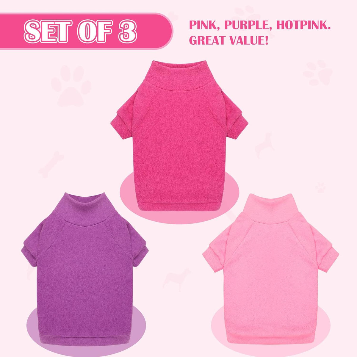 3 Pack Dog Sweaters for Small Dogs, Fleece Dog Sweater Pet Clothes Turtleneck Soft Warm Sweatshirt