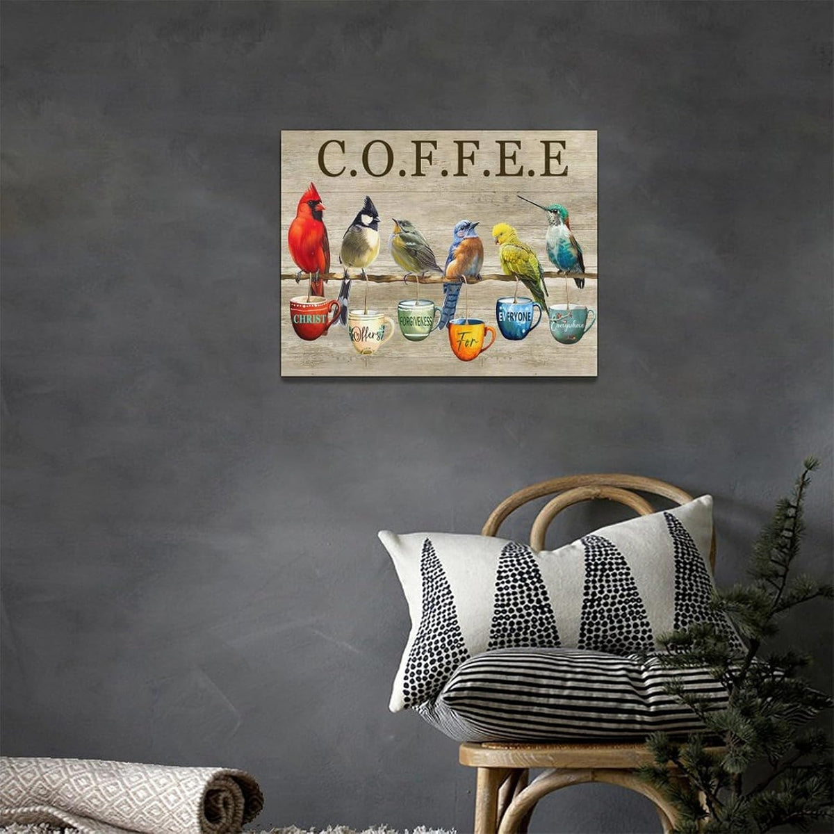 Rustic Bird Coffee Wall Art Kitchen Christ Coffee Pictures Wall Decor Farmhouse Cardinal