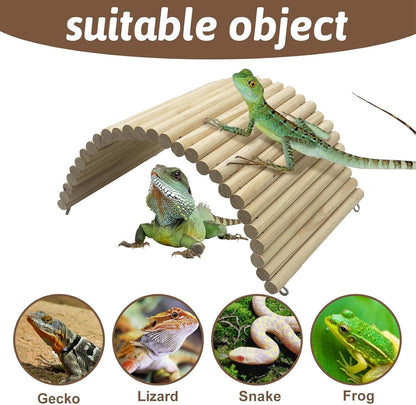 Hamiledyi 15.66 x 7.8 inch Wooden Reptile Hideout, Bearded Dragon Bendy Bridge, Reptiles Hide Cave