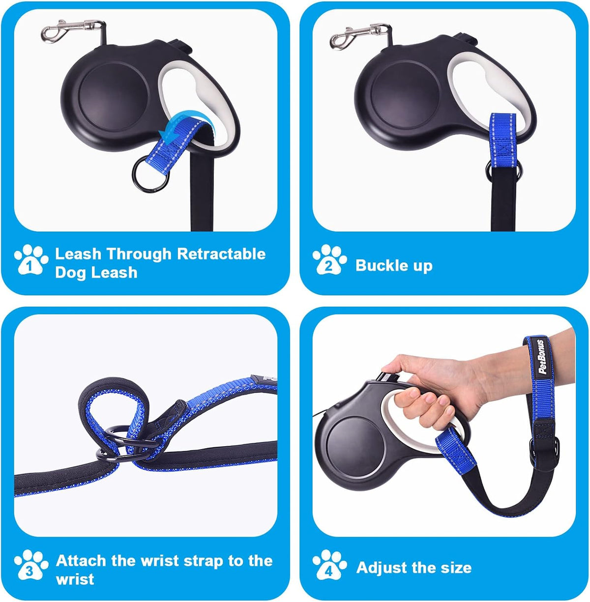 PetBonus Short Dog Leash, Safety Wrist Strap for Retractable Dog Leash, Reflective Design and