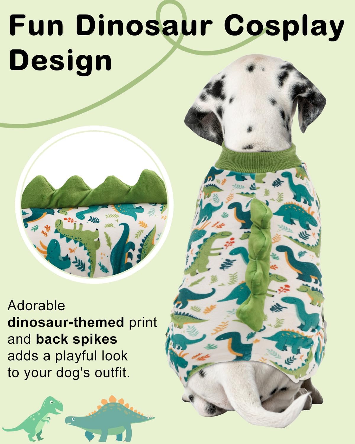 CuteBone Dinosaur Costume Dog Pajamas, Stretchy Spandex Crystal Velvet Sleepwear Coat for Small