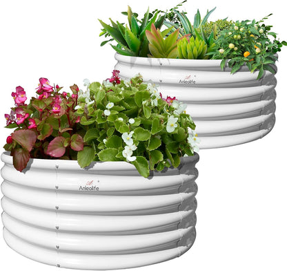 A ANLEOLIFE 2-Pack 4ft x 18” Tall Galvanized Raised Garden Beds Outdoor, Round Metal Planter Box