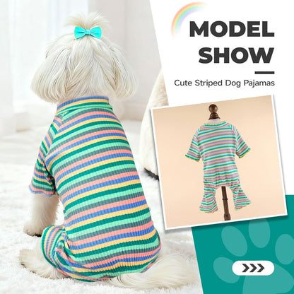 BAEJMJK Striped Dog Pajamas Stretchy Cute Four-Legged Boy Girl Dog Clothes with Sleeves Comfortable