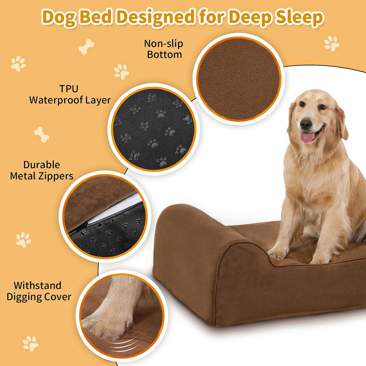 Large Orthopedic Dog Bed, 7" Memory Foam with Waterproof Liner, Chew Resistant Microsuede Cover
