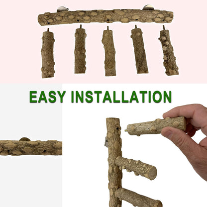 SIMENA Bird Ladder Perch, Natural Wood Parrot Stand, Hamster Climbing Toy, Bird Cage Ladder for