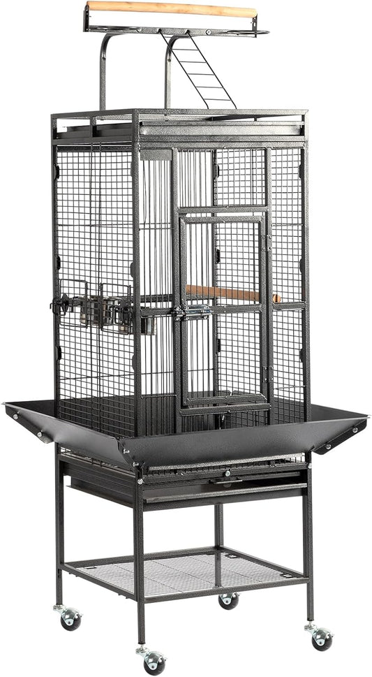 VINGLI 65-Inch Wrought Iron Bird Cage with Playtop | Durable Large Flight Cage with Ladder &