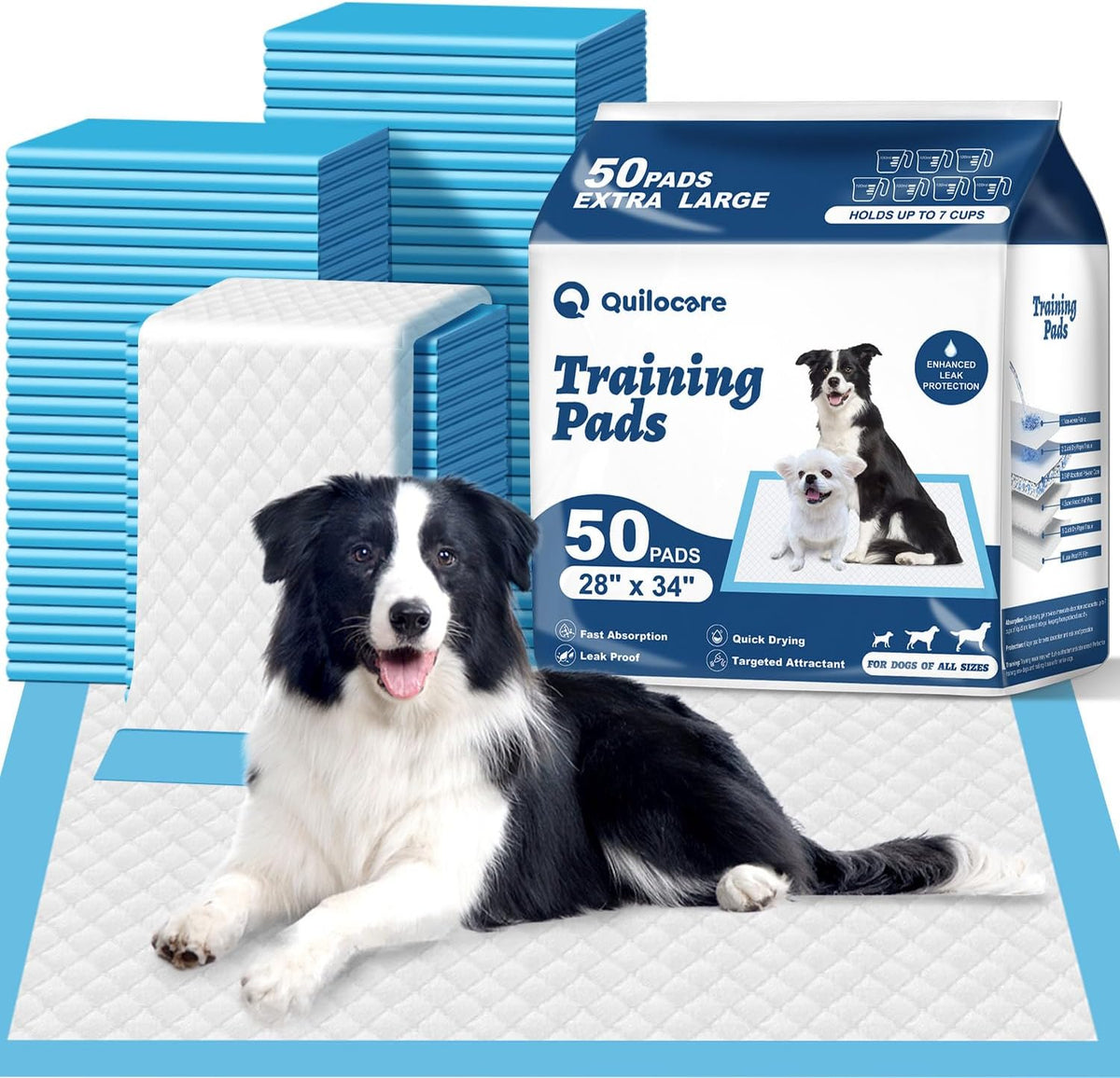 50 Count 28” x 34” XL Disposable Dog Pee Pads, Super Absorbent Leakproof Quick Drying Puppy Pee