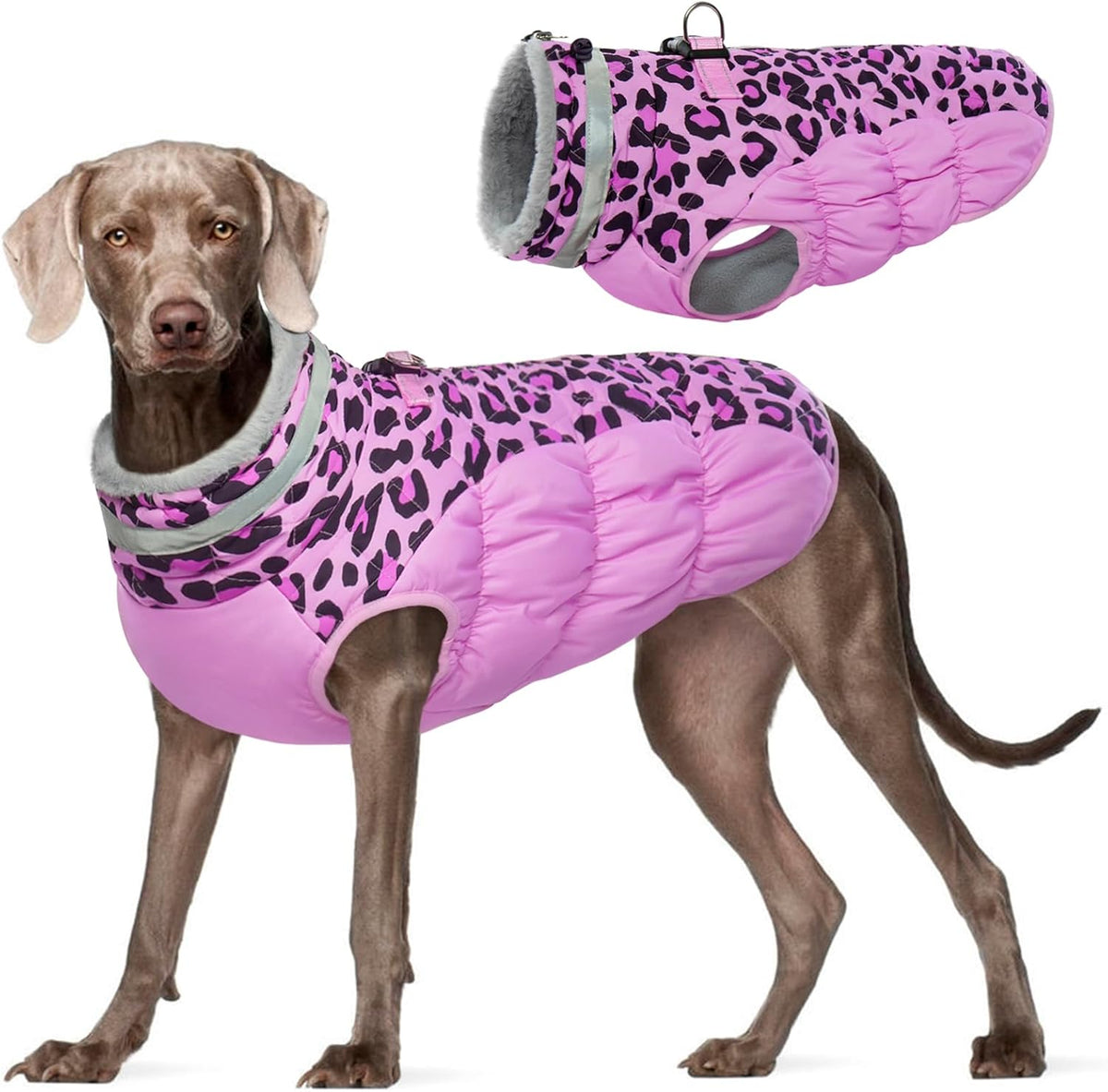 FUAMEY Dog Coat for Large Dogs,Waterproof Dog Winter Jacket with Harness Built in Puppy Cold
