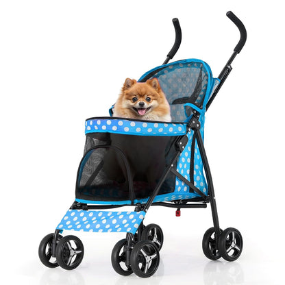 MoNiBloom 4 Wheels Pet Stroller, Easy-Fold Umbrella Shaped Dog Cat Jogger Stroller w/Storage Bag &