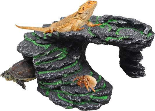 Large Bearded Dragon Basking Platform, Resin Reptile Hideouts Cave, Hermit Crab Climbing Toys