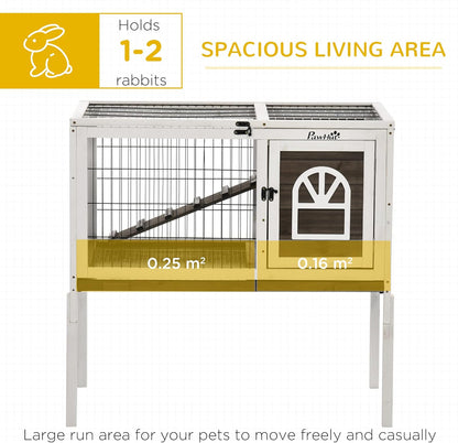 PawHut Wooden Rabbit Hutch, Indoor Elevated Guinea Pig Cage with Run, Ladder, Lockable Doors and