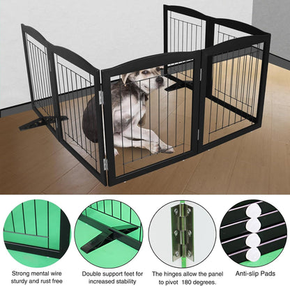 ZJSF Freestanding Dog Fence Indoor, Foldable Dog Gate for Doorways, Stairs or Hallways, Sturdy Wood