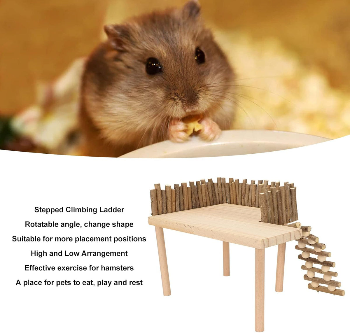 Tnfeeon Hamster with Climbing Ladder, Guinea Pig Toys Chinchilla Perch Cage Accessories Toy Wooden