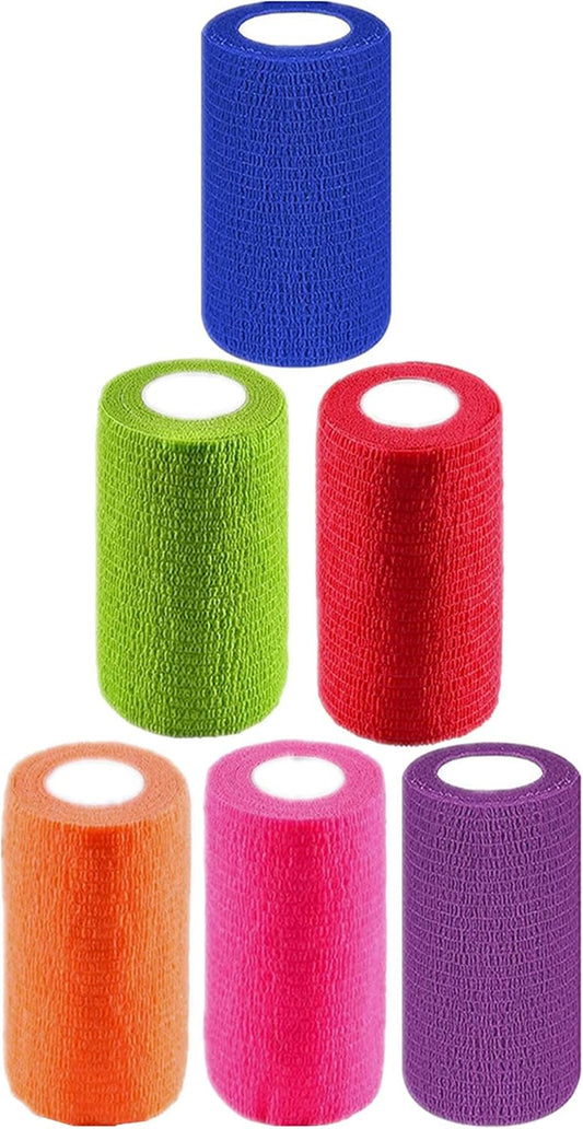 6 Pack 4" x 5 Yards Self Adhesive Bandage Wrap Breathable Cohesive Vet Wrap for Pets, Elastic