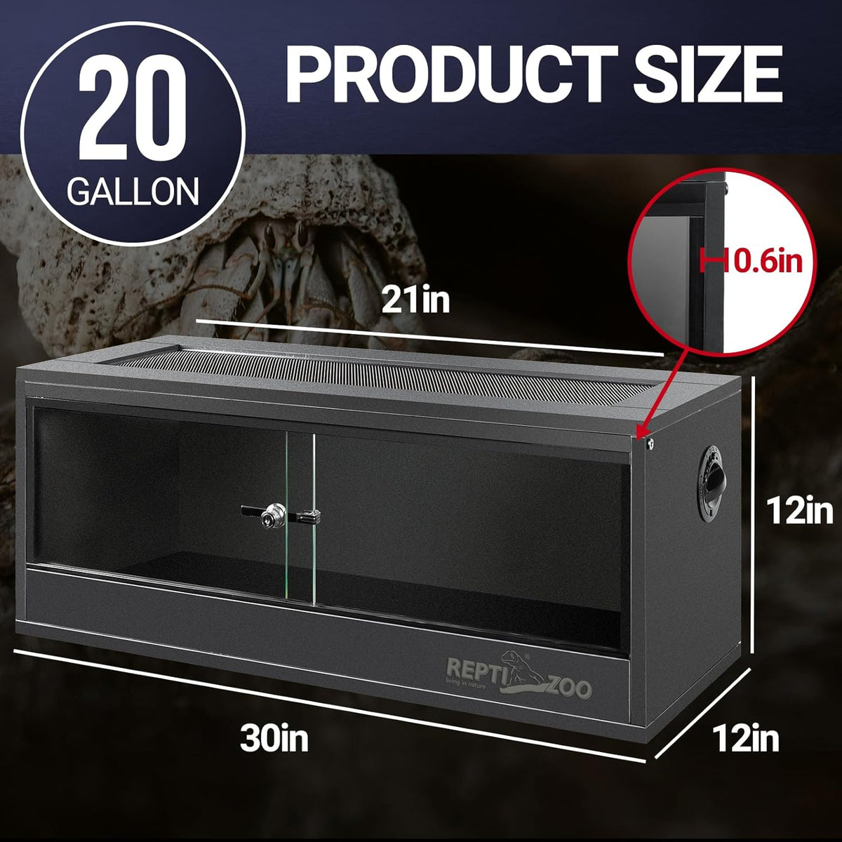 REPTI ZOO 20 Gallon PVC Reptile Tank, 30x12x12 inch Reptile Terrarium for Crested Gecko Frog Lizard