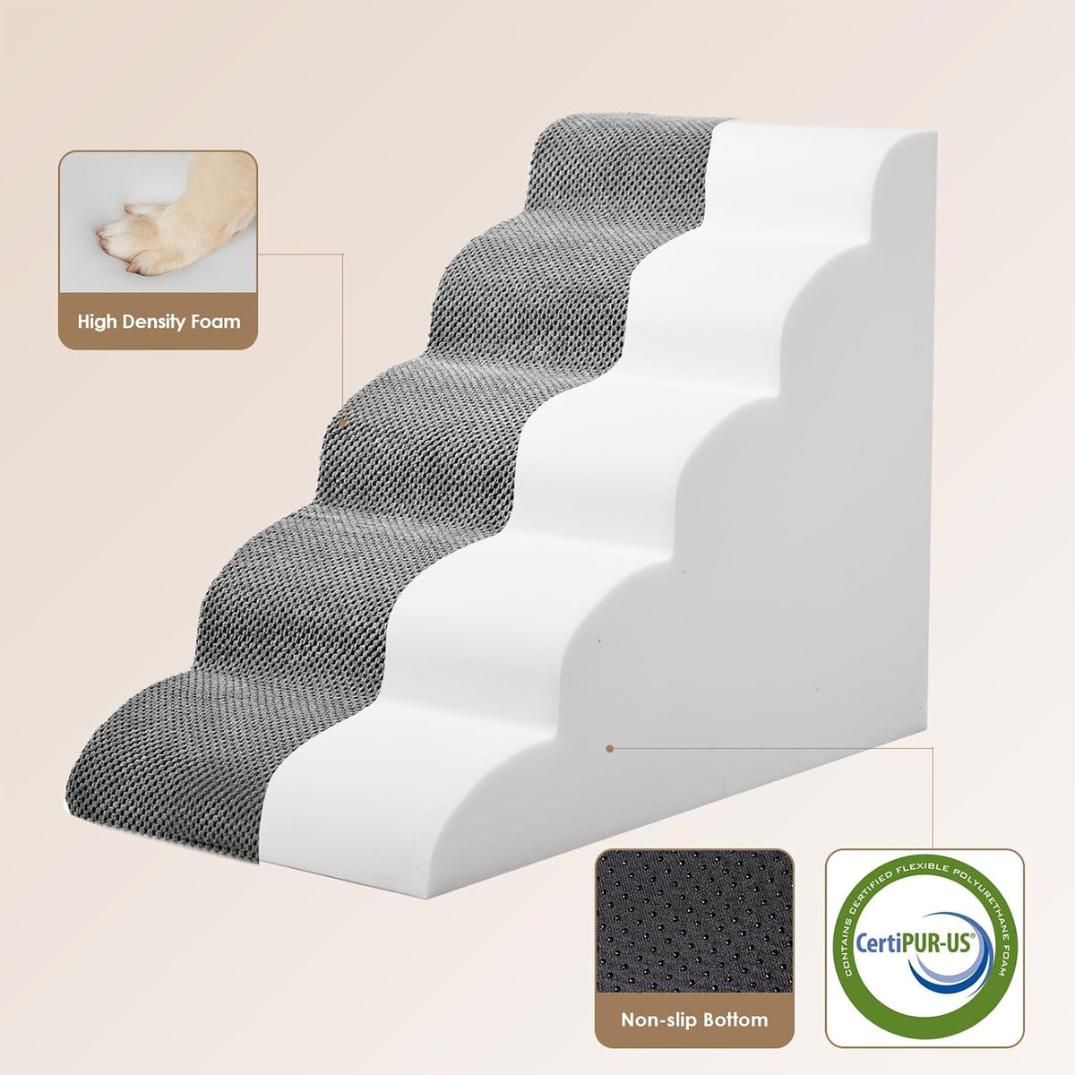 EHEYCIGA Curved Dog Stairs Ramp for High Beds 22.6" H, 5-Step Dog Steps for Small Dogs and Cats