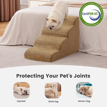 Gardner Pet Dog Stairs for Small Dogs 19.7" H, 4-Step Brown Curved Pet Stairs, Dog Steps for High