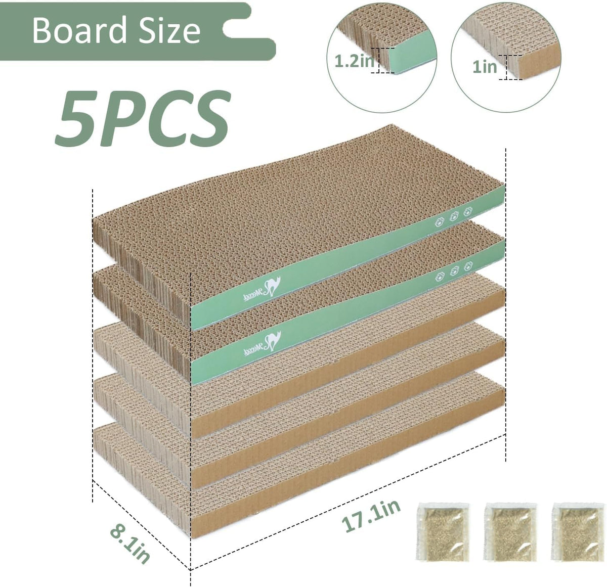 MECOOL Cat Scratching Board，5PC Cat Scratch Pad with Box，Reversible Corrugated Cat Scratcher