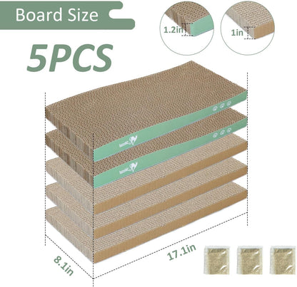 MECOOL Cat Scratching Board，5PC Cat Scratch Pad with Box，Reversible Corrugated Cat Scratcher