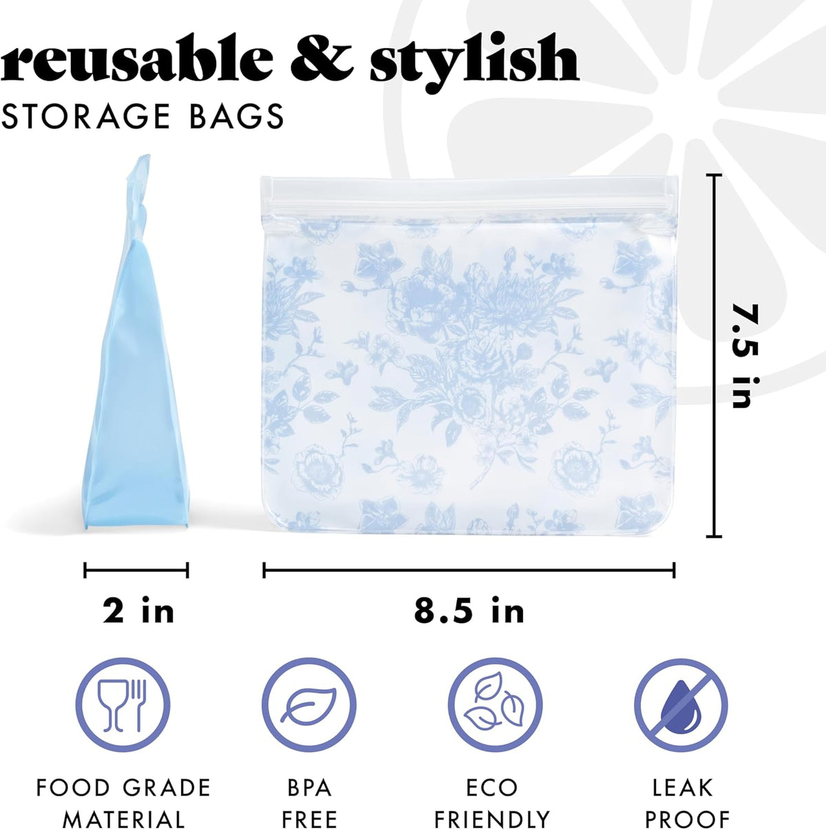 Fit & Fresh Reusable PEVA Storage Bags 3 Pack, Reusable Food Storage Bags, LeakProof, Durable