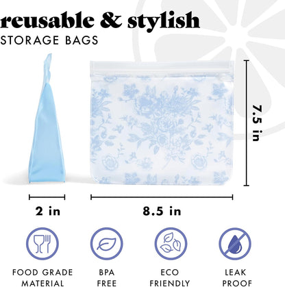 Fit & Fresh Reusable PEVA Storage Bags 3 Pack, Reusable Food Storage Bags, LeakProof, Durable
