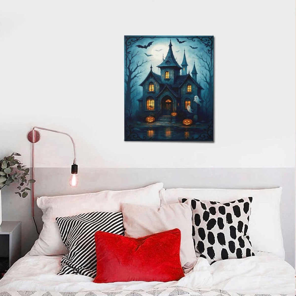 Halloween Gothic Wall Art Castle Pumpkin Ghost Bat Canvas Wall Decor Dark Academia Pictures