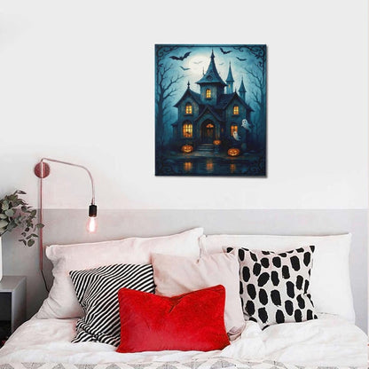 Halloween Gothic Wall Art Castle Pumpkin Ghost Bat Canvas Wall Decor Dark Academia Pictures