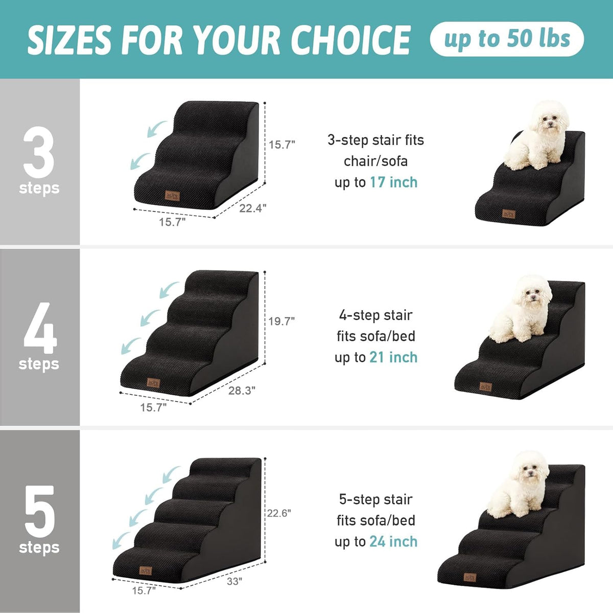 Dog Stairs for High Bed 22.6" H, Small Dog Step for Puppy, Older or Cat, Curved Ramp for Car