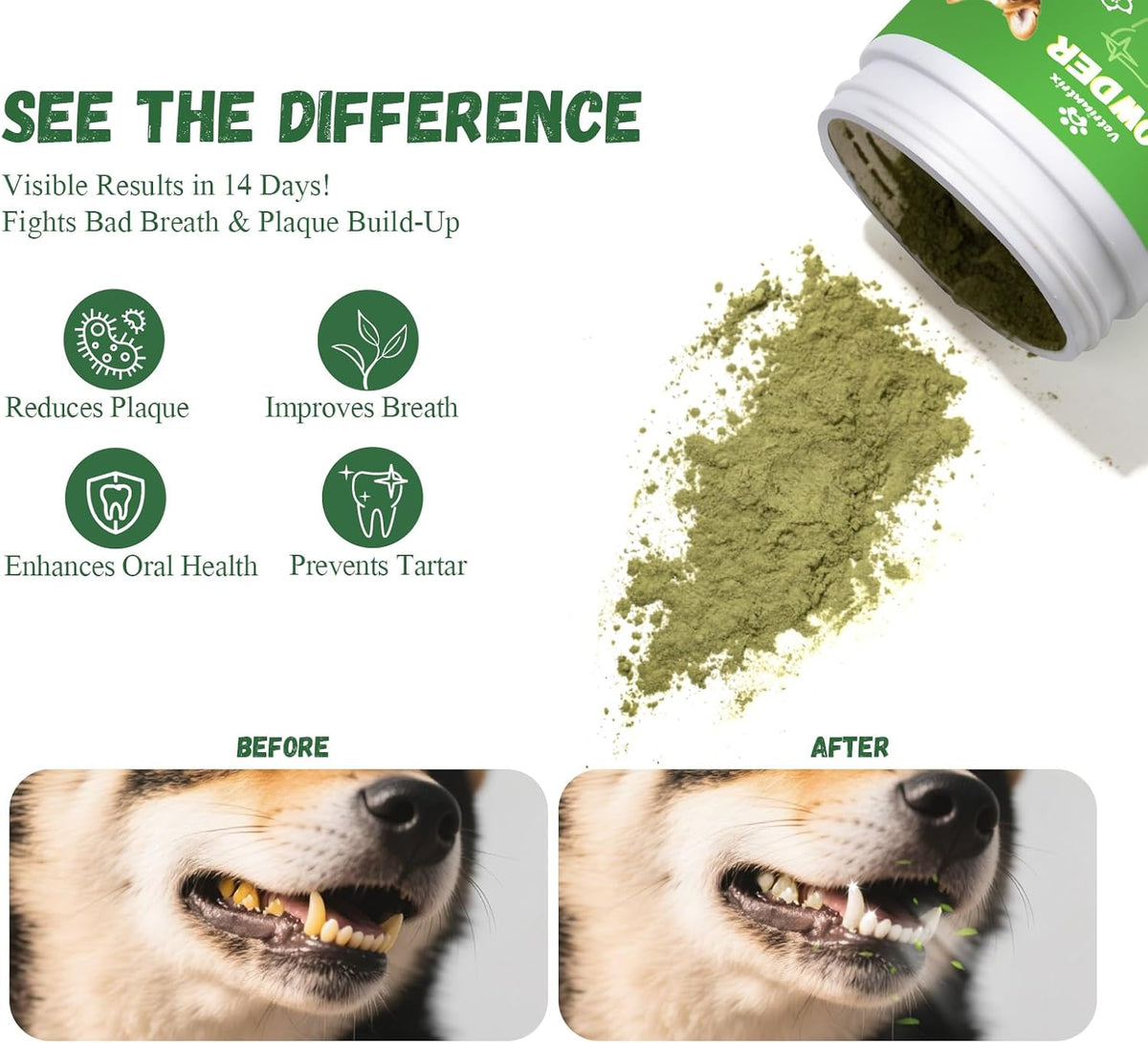 Dog Dental Care Powder - Plaque & Tartar Control with Natural Enzymes, Teeth Cleaning Powder for