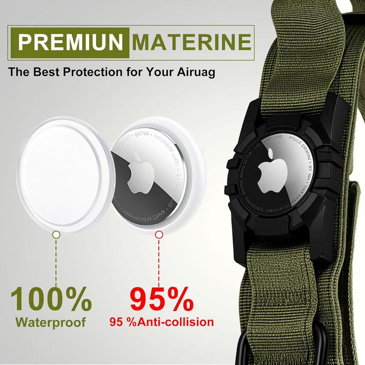 Tactical AirTag Dog Collar - Heavy Duty, Adjustable GPS Collar Compatible with Apple AirTag, with