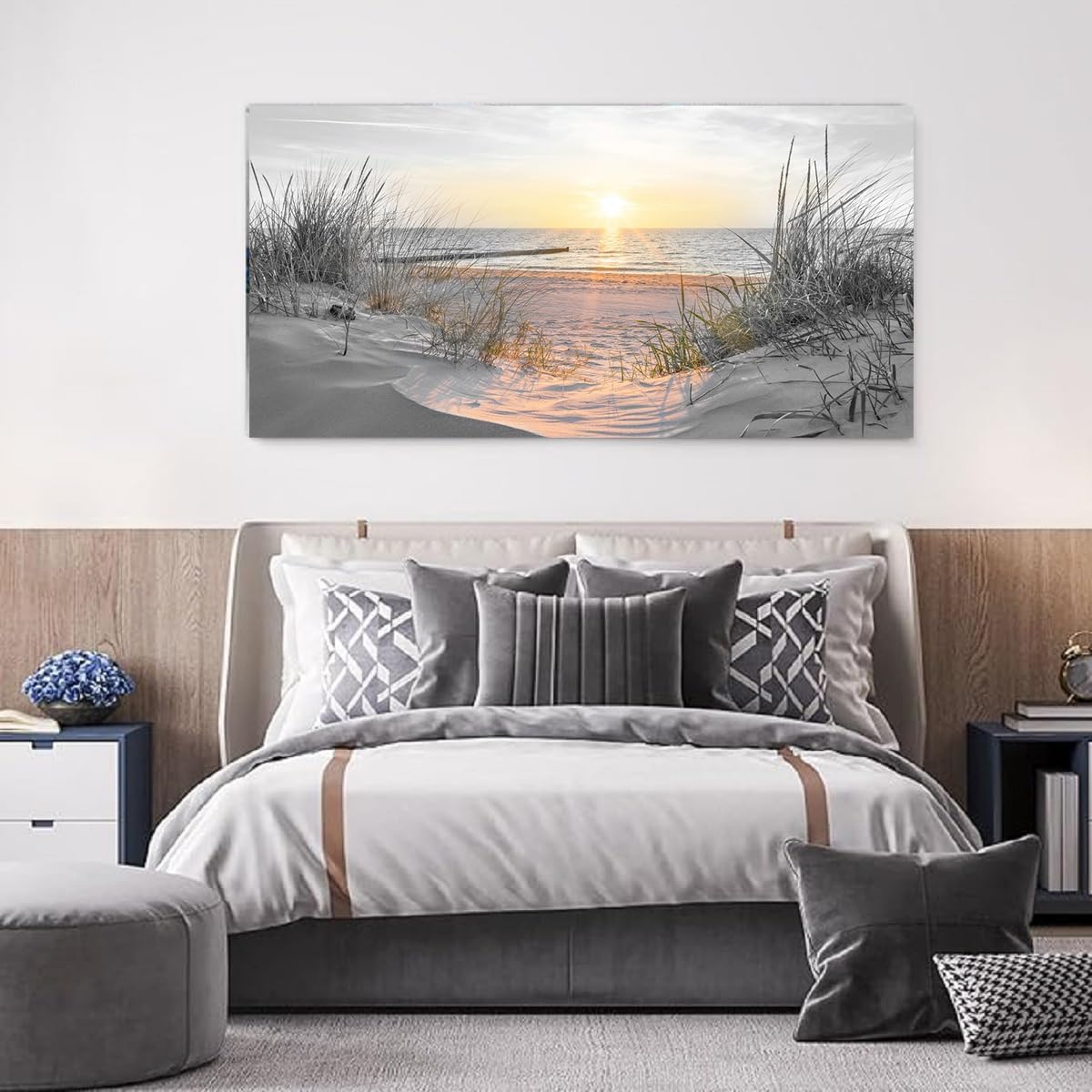 Yxbhhym-Beach Wall Art Prints Sunset Black and White Wall Art Coastal Wall Decor Ocean Picture for