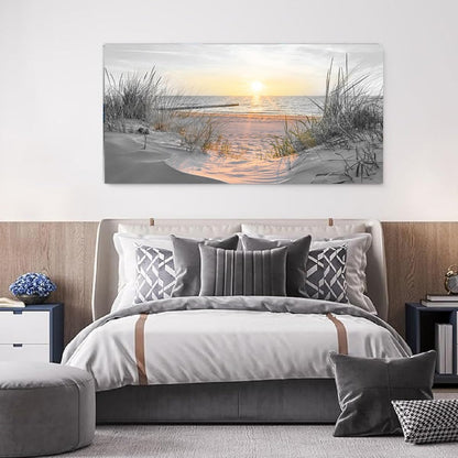 Yxbhhym-Beach Wall Art Prints Sunset Black and White Wall Art Coastal Wall Decor Ocean Picture for