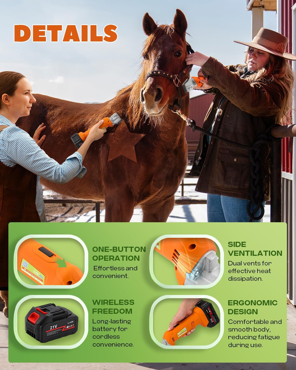 Horse Clippers Cordless, Heavy Duty Horse Grooming Kit, 6-Speed Professional Livestock Clippers