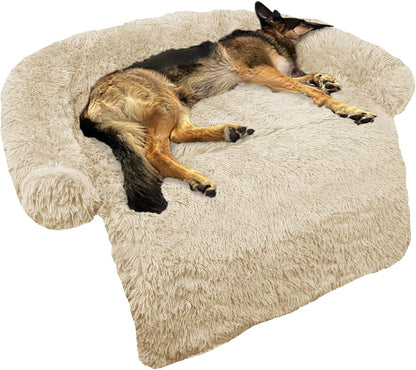Calming Dog Bed Fluffy Plush Dog Mat for Furniture Protector with Removable Washable Cover for