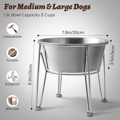 Elevated Dog Bowls for Large & Medium Dogs - Stainless Steel 64oz/8 Cup Raised Feeder with Non-Slip