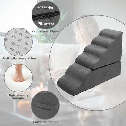 Dog Step Stairs for High Beds 30-36 inches Tall, 6-Step Doggy Steps for Puppies, 33D Foam Pet