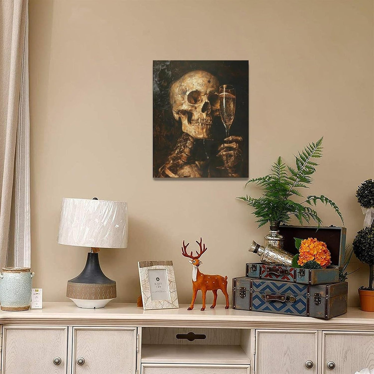 Quorin Gothic Skeleton Wall Art Goth Skull Champagne Wall Decor Dark Academia Pictures Horror