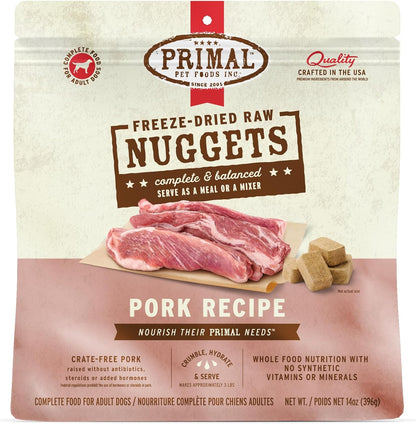 Primal Freeze Dried Raw Dog Food Nuggets, Pork, Complete & Balanced Meal, Also Use as Topper or