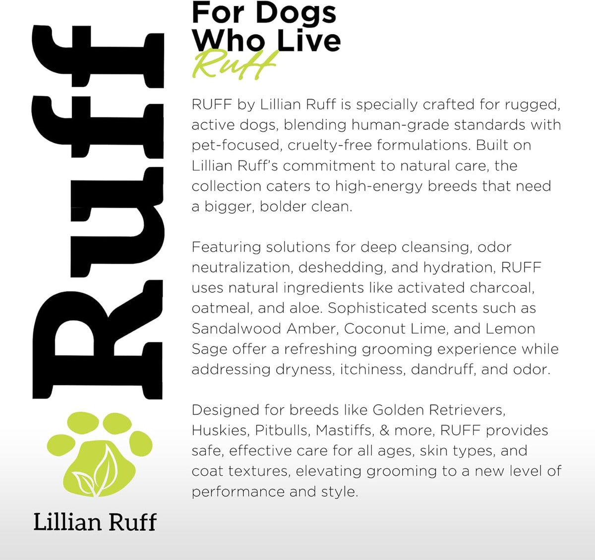 Ruff by Lillian Ruff Deshedding Dog Shampoo | Coconut Lime | Vitamin E, Omega-3, Aloe & Coconut Oil
