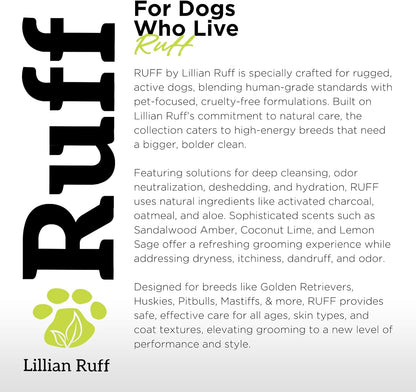 Ruff by Lillian Ruff Deshedding Dog Shampoo | Coconut Lime | Vitamin E, Omega-3, Aloe & Coconut Oil