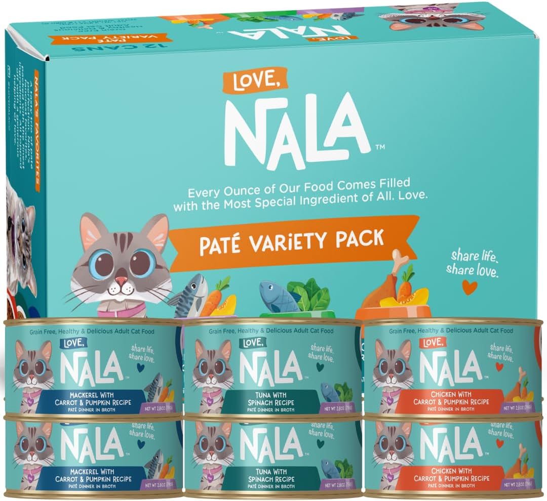 LOVE, NALA - Natural Adult Cat Wet Food - Pate Variety Pack - Tuna, Chicken, Mackerel - Grain Free