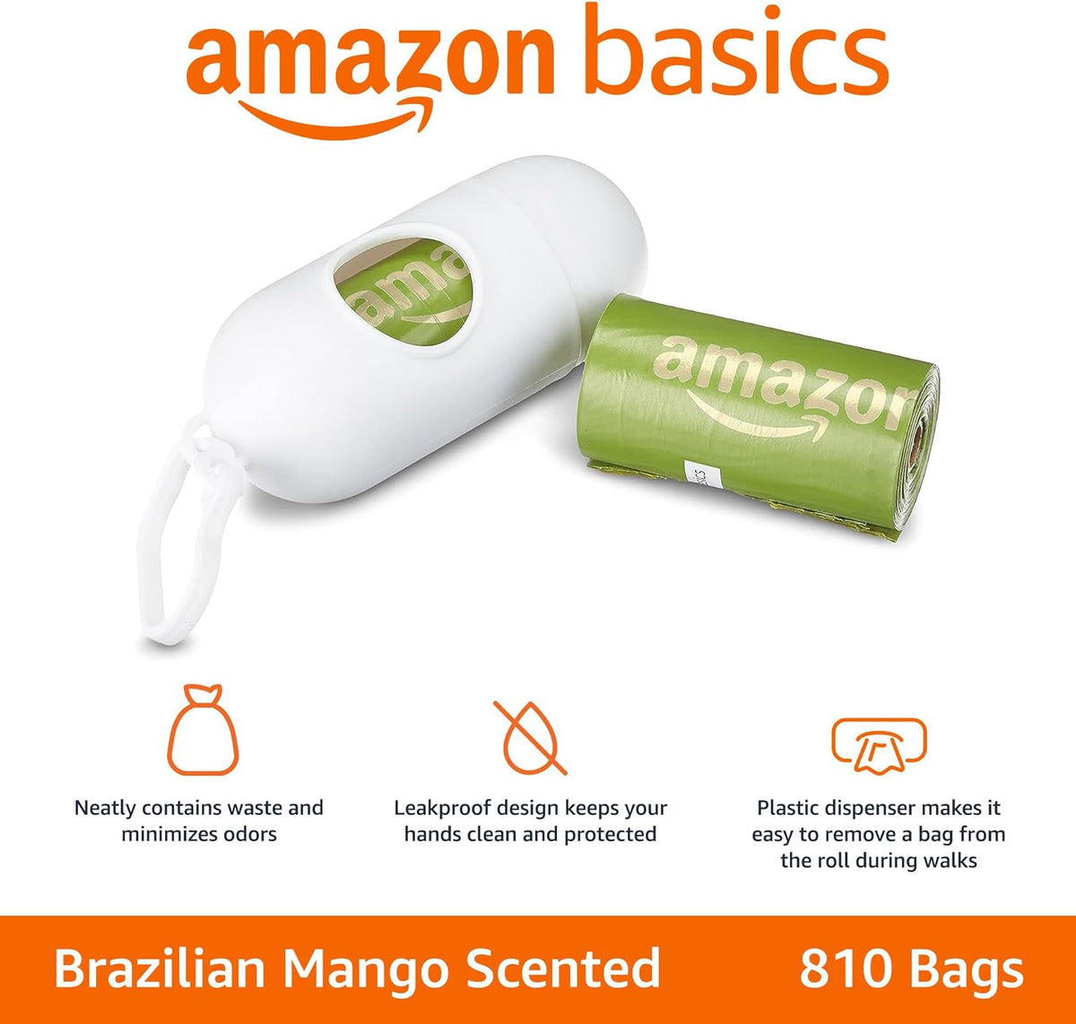 Amazon Basics Dog Poop Bags with Dispenser, 810 Count, Enhanced for Guaranteed Leakproof, Brazilian