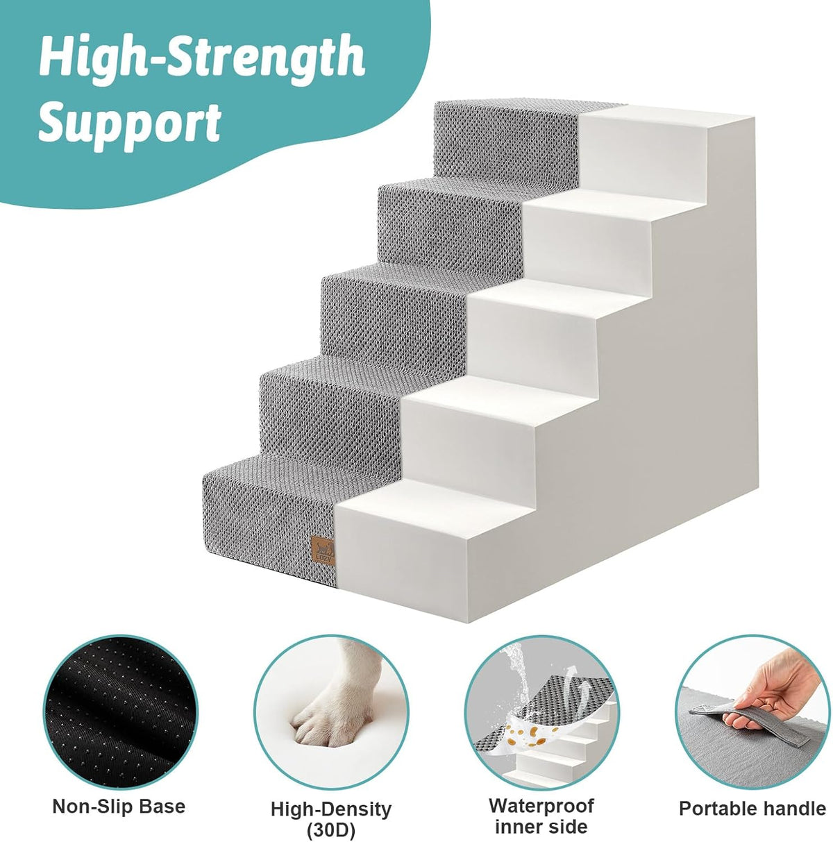 Dog Stairs for Small Dogs, 5 Tier Wider Pet Stairs for High Beds, 23.6" H Non-Slip Dog Steps for