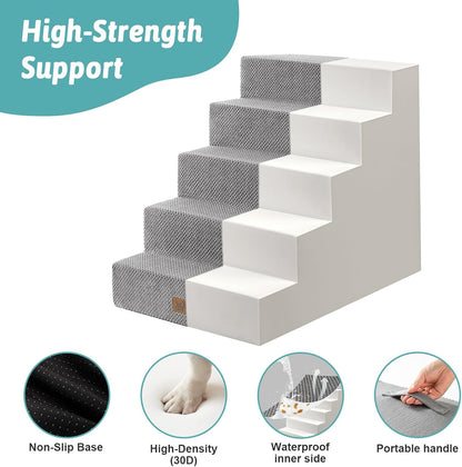 Dog Stairs for Small Dogs, 5 Tier Wider Pet Stairs for High Beds, 23.6" H Non-Slip Dog Steps for