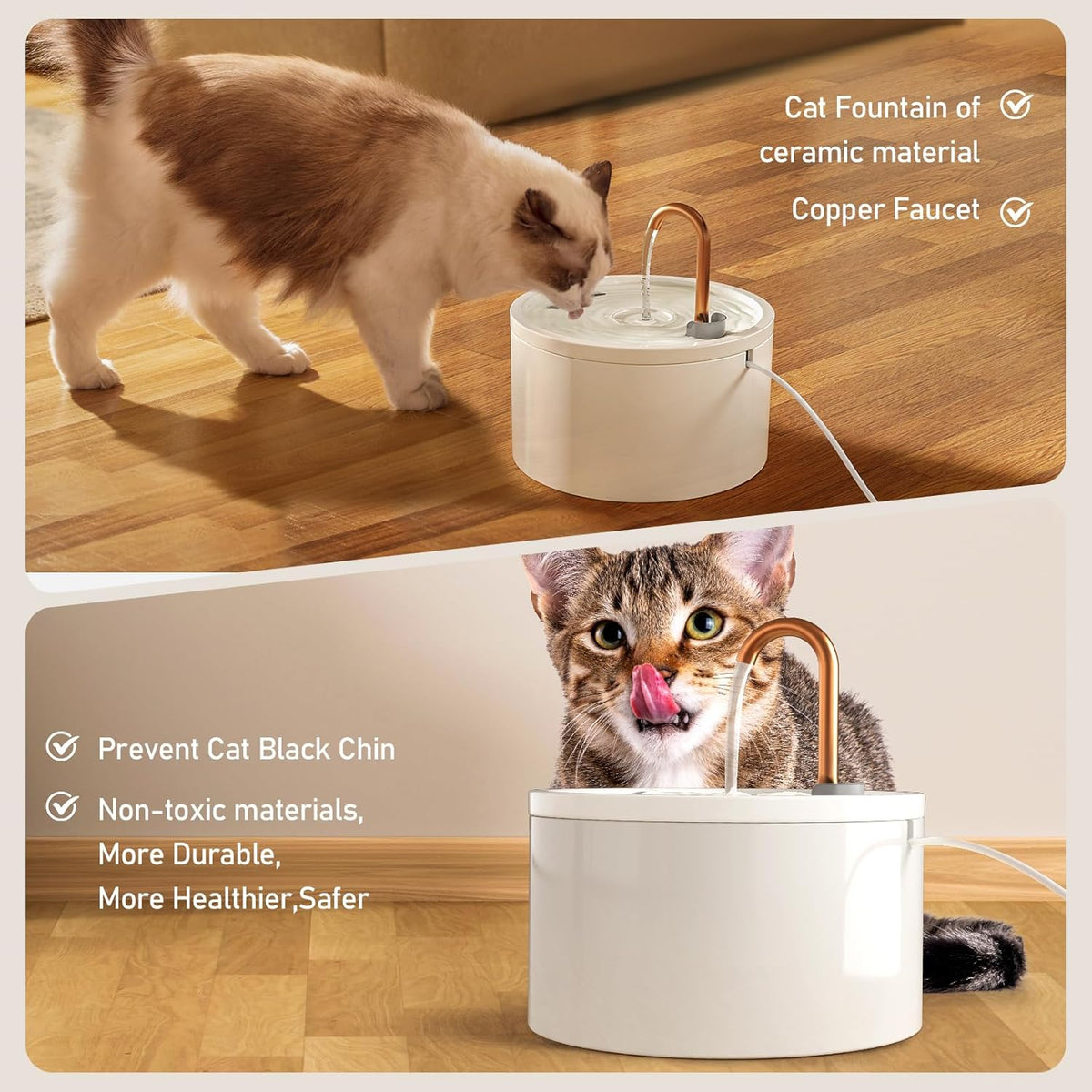DOOOB Ceramic Cat Water Fountain, 2.1L/71oz Ceramic Cat Fountain, Automatic Ceramic Water Fountain