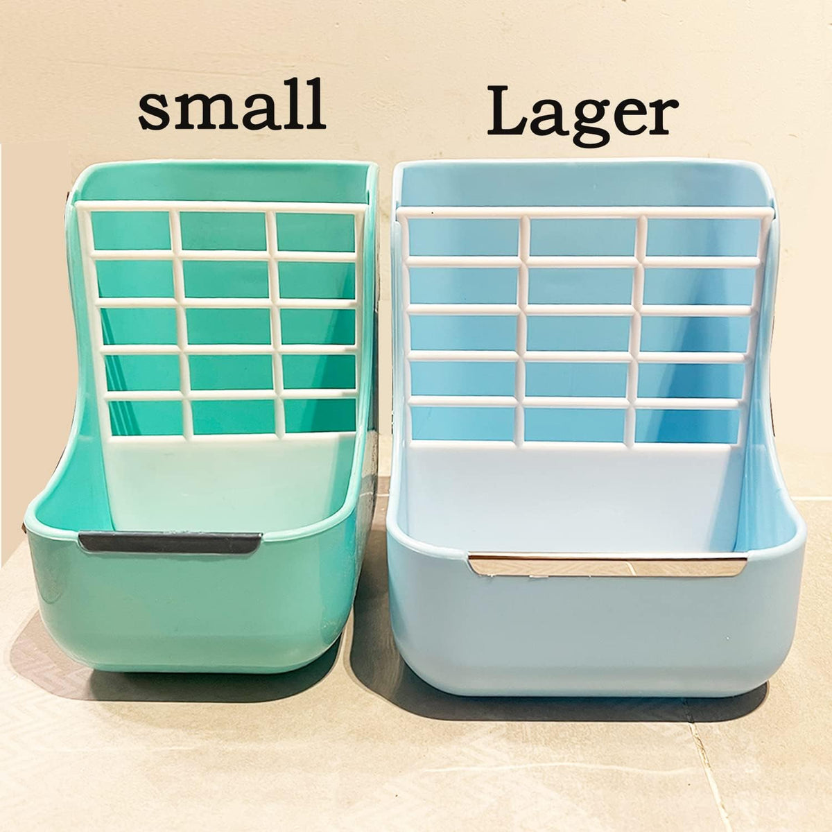 HERCOCCI PET Feeder and Water Bottle Set, Large Blue (500ml), Durable Hay Food Bin Feeder, Food
