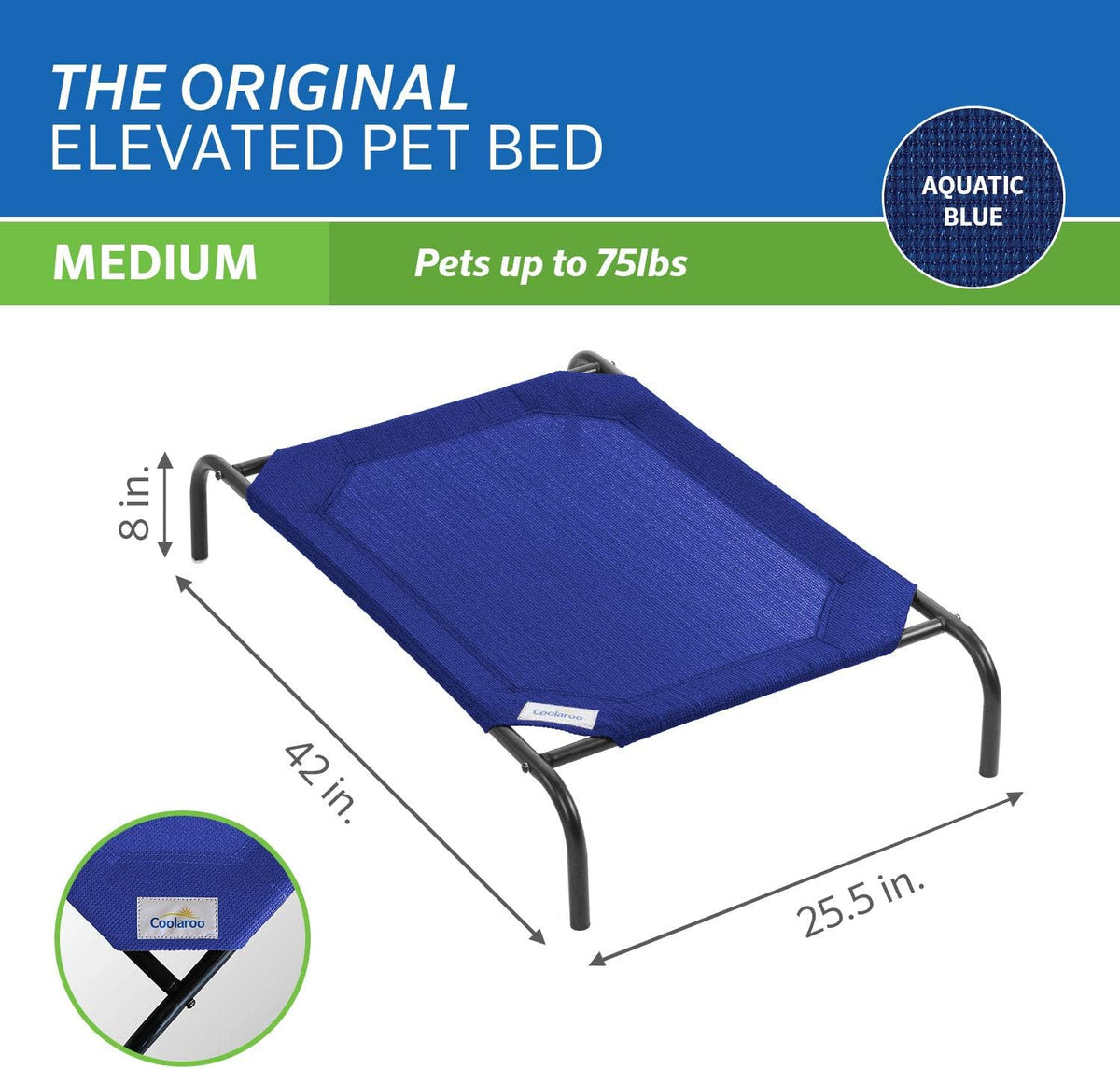 Coolaroo Original Elevated Dog Bed - Breathable Off-The-Ground Pet Bed with Cooling Fabric, Joint