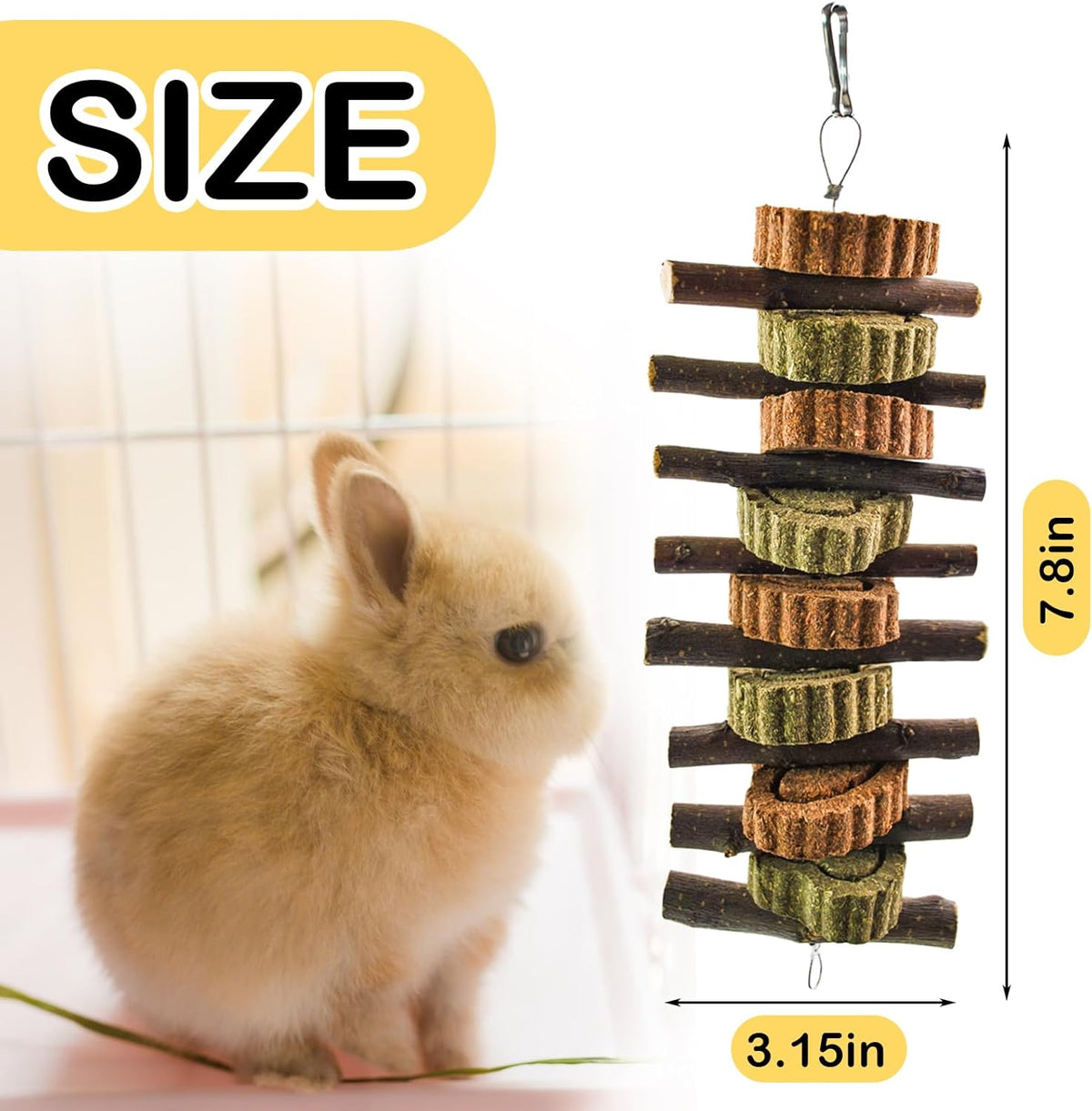 Rabbit Chew Toy,Bunny Chew Toys for Teeth Grinding,Natural Apple Branch Teething Sticks with Hay